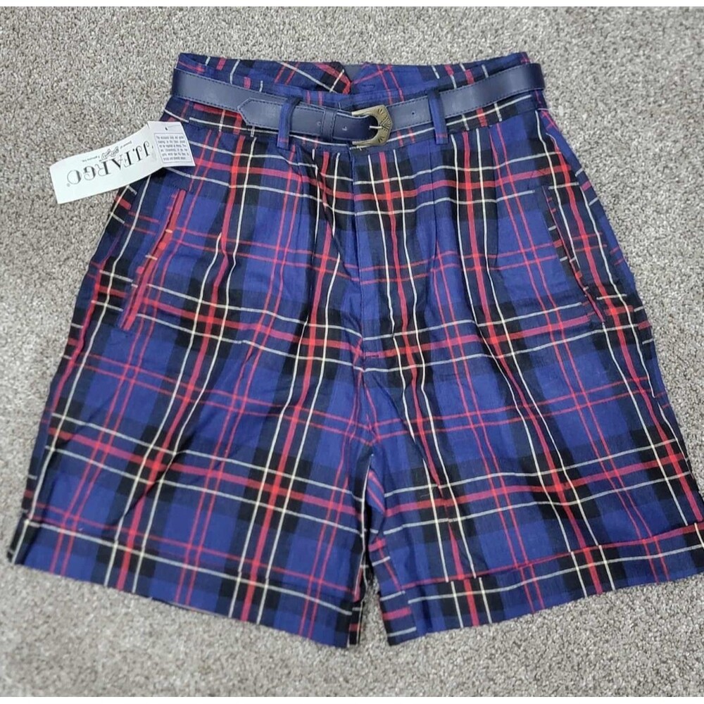 Vintage 80's Shorts Purple Plaid Belted High Waist Mom JJ Fargo Sz 11/12 NWT